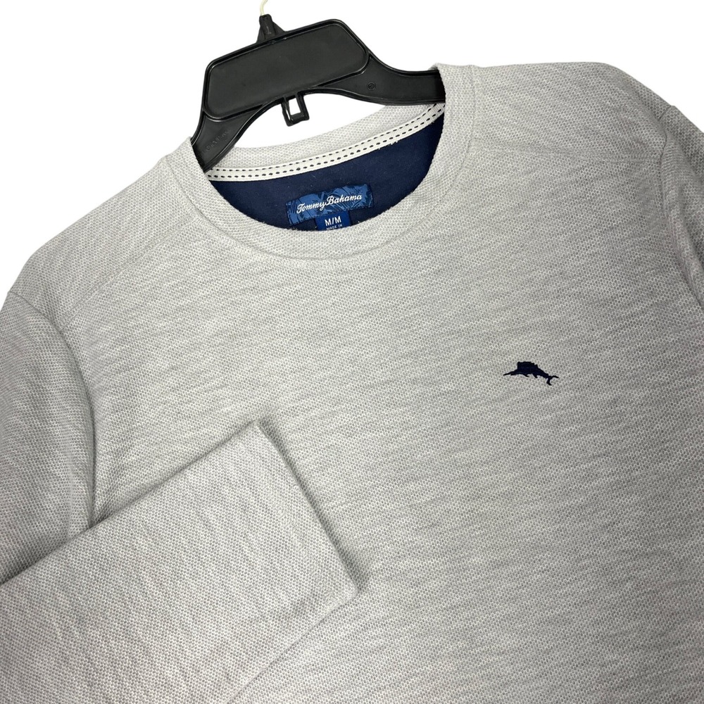 Tommy Bahama Crewneck Long Sleeve Shirt Mens M Waffle Knit Marlin Coastal Casual
